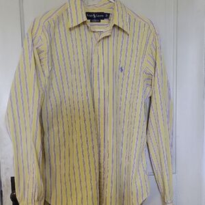 Ralph Lauren Men's Shirt - Yellow with pink and Blue Stripes